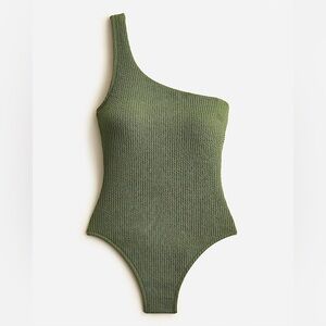 J Crew 1 Pc Swimsuit Plus Textured Jacquard 1 Shoulder Green Sz 22 (3X) NWT